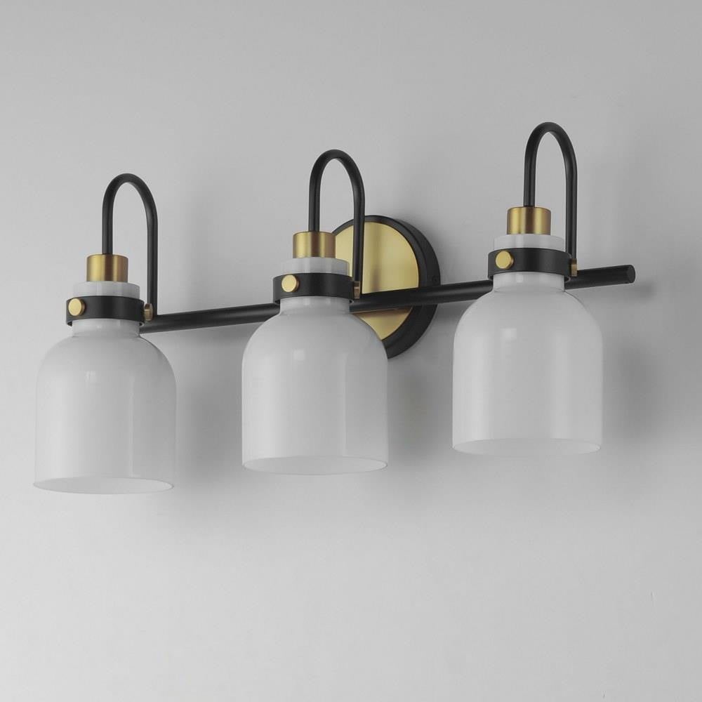 Maxim Lighting 12333WTPC Milk 3 Light 22 Inch Bath Vanity Wall Light - Angle View Black Satin Brass Finish