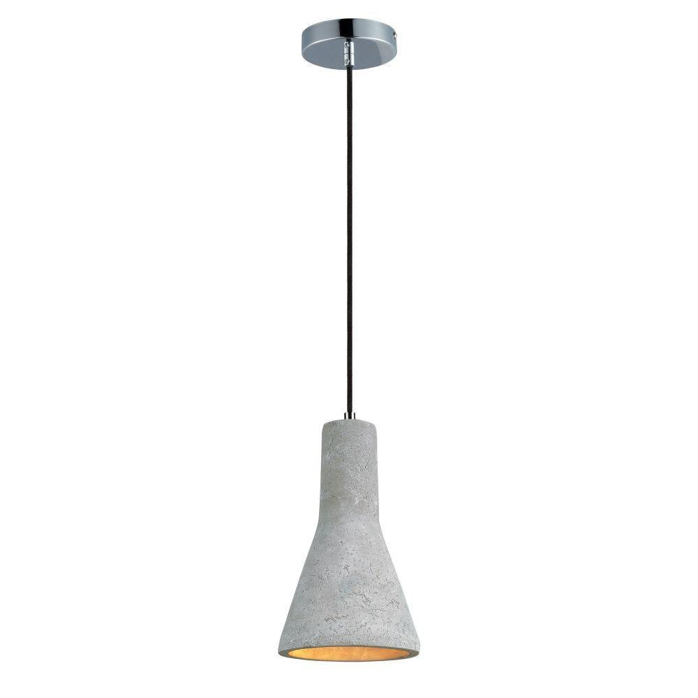 Maxim Lighting 12394GYPC Crete 1 Light Natural Gray Concrete Pendant - Full View with Polished Chrome Canopy