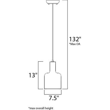 Maxim Lighting 12395GYPC Crete Mini Pendant Dimension Diagram - 7.5 inch Wide 13 inch Tall 132 inch Max Overall Height