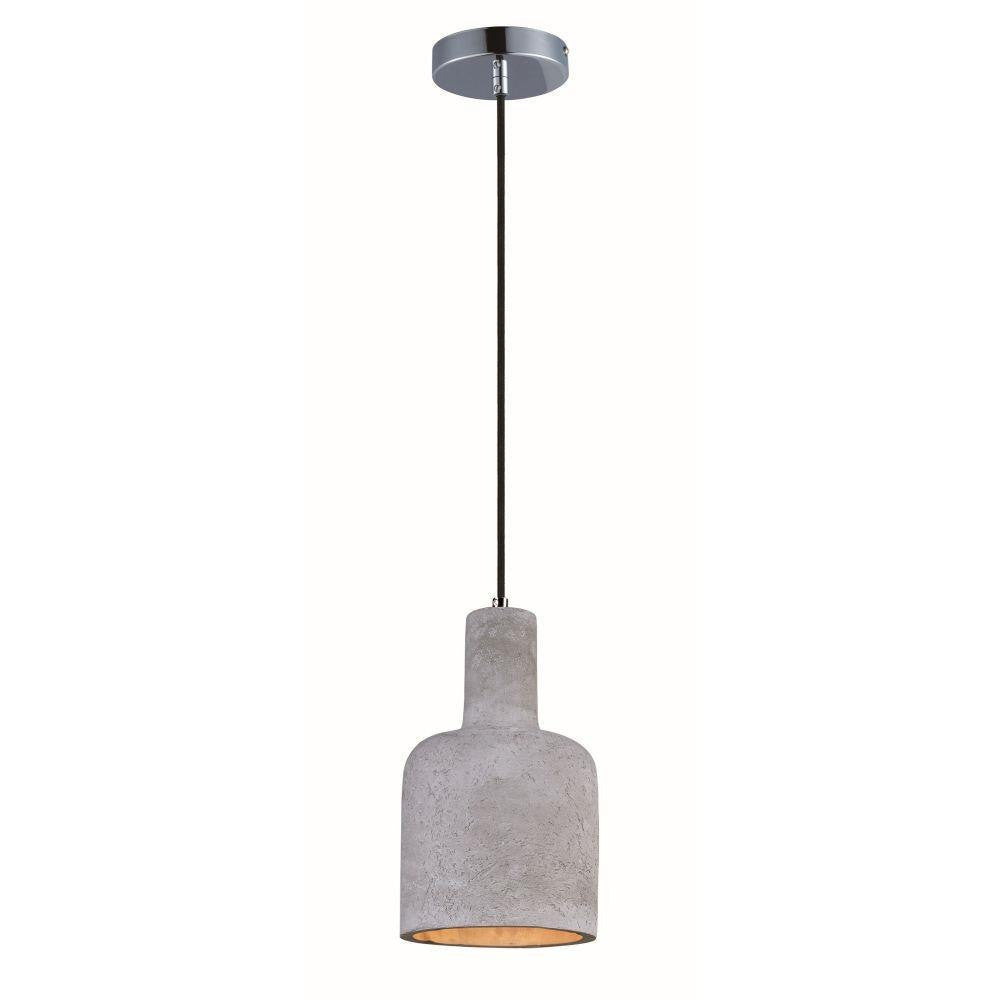 Maxim Lighting 12395GYPC Crete 1 Light Gray Concrete Mini Pendant - Full Hanging View with Polished Chrome Canopy