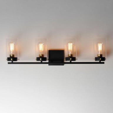 Maxim Lighting 12404CLBKSBR Pinn 4 Light Bath Vanity Wall Light Installed View