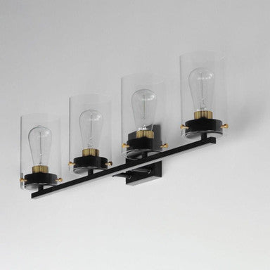 Maxim Lighting 12404CLSN Pinn 4 Light 30 inch Satin Nickel Bath Vanity Wall Light - angled view Black/Satin Brass lifestyle