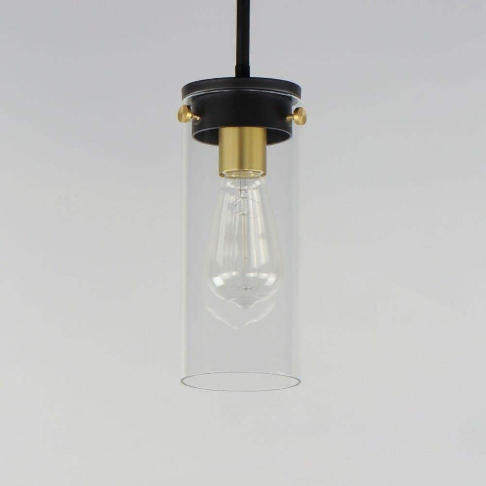 Maxim Lighting 12406CLBKSBR Pinn Mini Pendant Close-Up Detail Showing Black and Satin Brass Finish with Clear Glass Shade