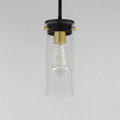 Maxim Lighting 12406CLBKSBR Pinn Mini Pendant Close-Up Detail Showing Black and Satin Brass Finish with Clear Glass Shade