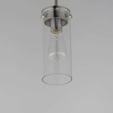 Maxim Lighting Pinn Mini Pendant Close-Up Detail in Satin Nickel Finish with Clear Glass Shade