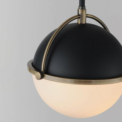 Maxim Lighting 12411SWBKWBR Duke Pendant - Close-Up Detail of Matte Black Dome and Weathered Brass Accents
