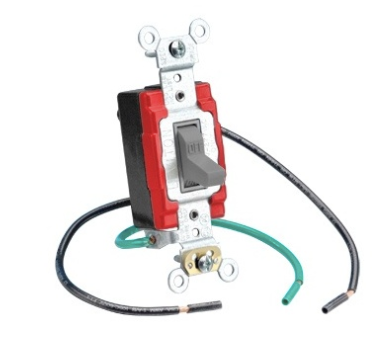 Leviton 1244-LGY Toggle Switch with Wire Lead, 3-Way, 20A, Quiet Switch, Heavy Duty Spec Grade, Grounding, Gray