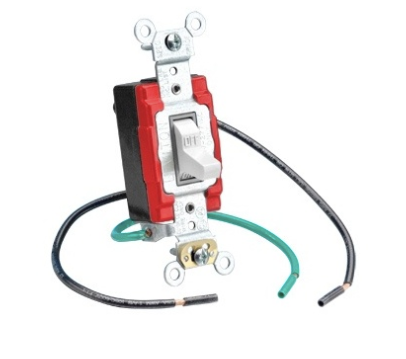 Leviton 1244-W Toggle Switch with Wire Lead, 3-Way, 20A, Quiet Switch, Heavy Duty Spec Grade, Grounding, White