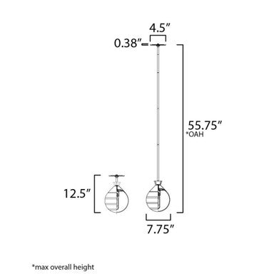 Maxim Lighting 12441CLFTBK Copacabana Semi Flush Mount - Dimension diagram showing 7.75 inch width, 12.5 inch height, 55.75 inch max overall height