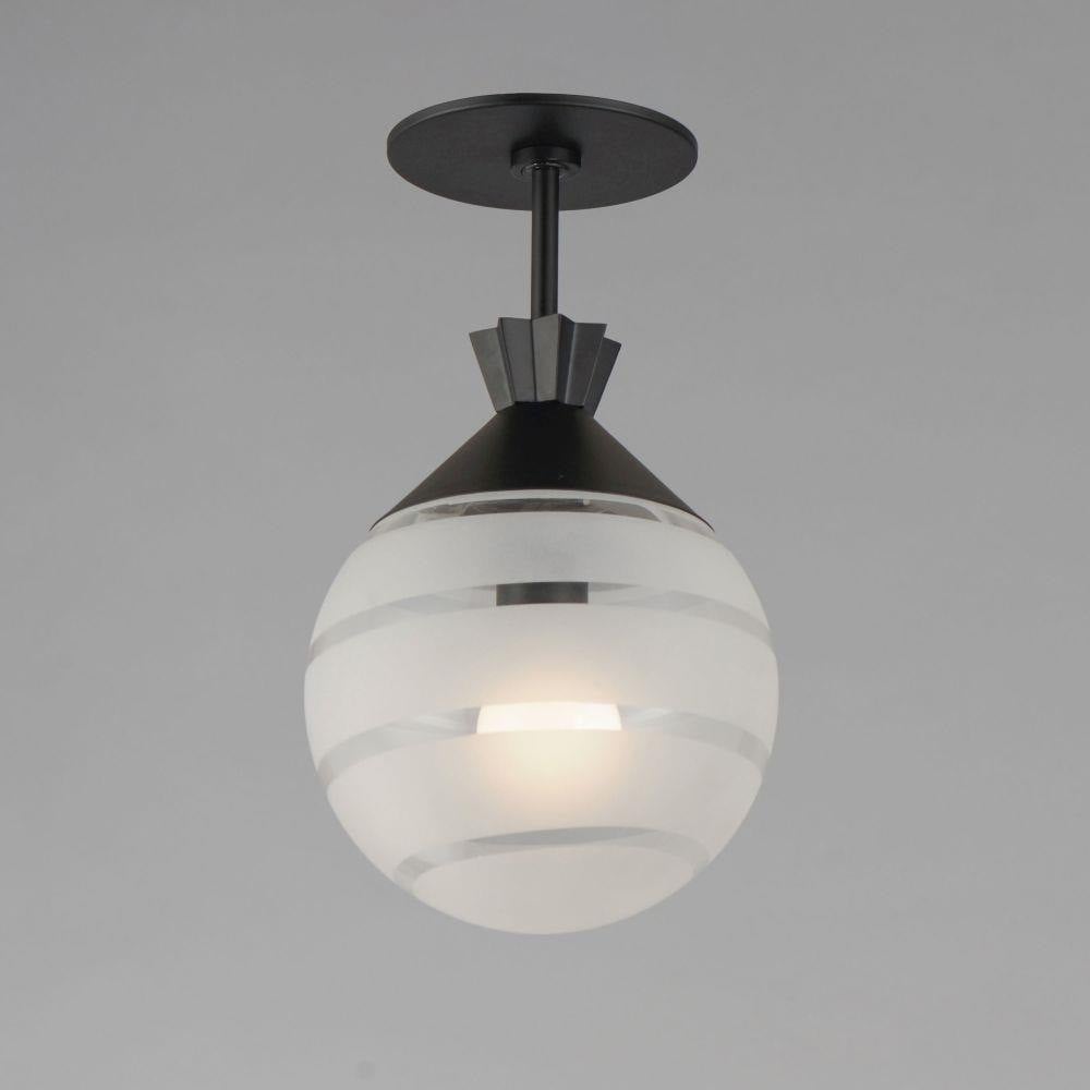 Maxim Lighting 12441CLFTBK Copacabana 1 Light Black Semi Flush Mount Ceiling Light with frosted striped globe shade