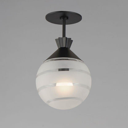 Maxim Lighting 12441CLFTBK Copacabana 1 Light Black Semi Flush Mount Ceiling Light with frosted striped globe shade