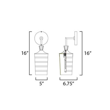 Maxim Lighting 12442CLFTBK Copacabana 1 Light 16 inch Black Outdoor Wall Light - Dimensions Diagram