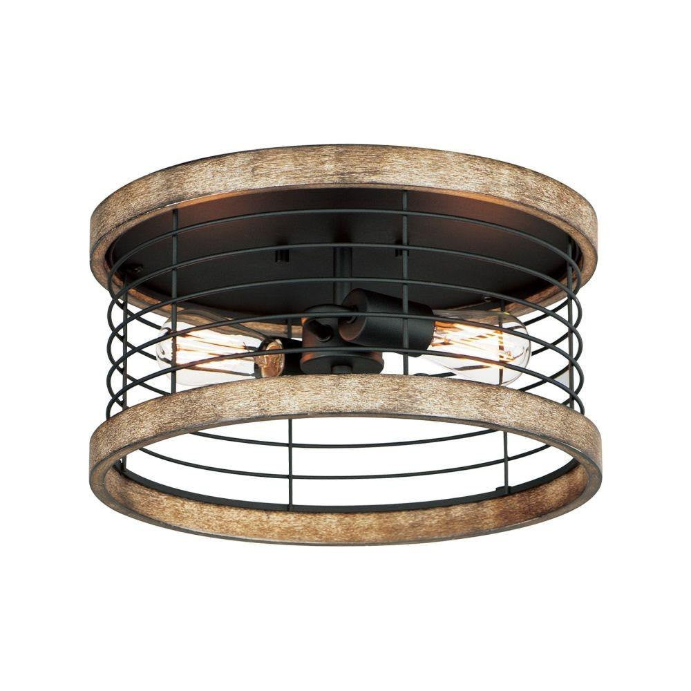Maxim Lighting 12510DWBK Homestead 2 Light Driftwood Black Drum Flush Mount Ceiling Light - Front View