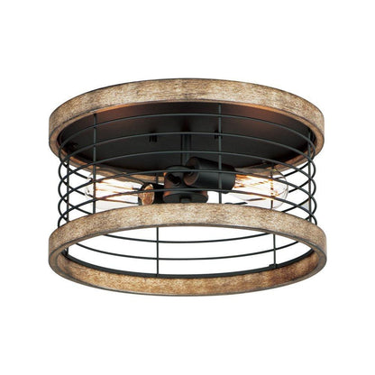 Maxim Lighting 12510DWBK Homestead 2 Light Driftwood Black Drum Flush Mount Ceiling Light - Front View