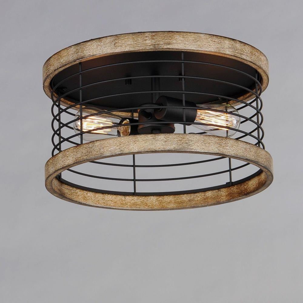 Maxim Lighting 12510DWBK Homestead 2 Light Driftwood Black Drum Flush Mount Ceiling Light - Angle View