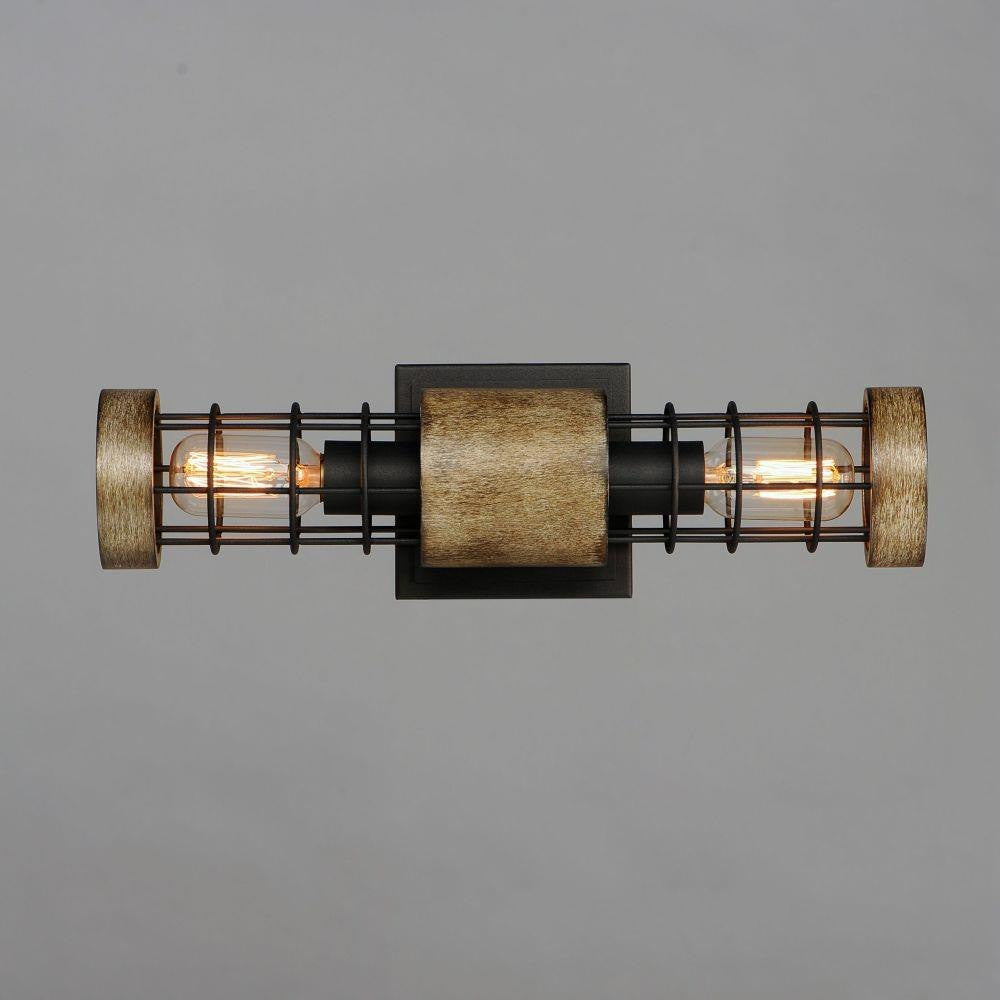 Maxim Lighting 12512DWBK Homestead 2 Light Driftwood Black Wall Sconce - Lit Front View