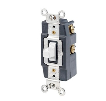 Leviton 1256-W Single-Pole Toggle Switch, Quiet Switch, Extra Heavy Duty Spec Grade, 15A, Grounding, White