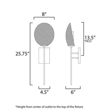 Maxim Lighting 12601NABK Maldives Wall Sconce dimensions diagram - 25.75 inch height, 8 inch width
