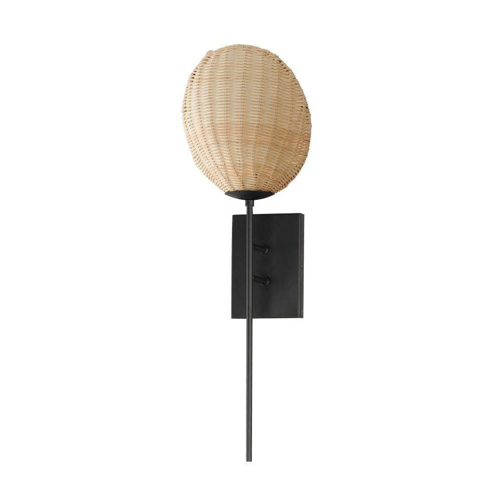 Maxim Lighting 12601NABK Maldives 1 Light Wall Sconce in Matte Black with Natural Wicker Shade