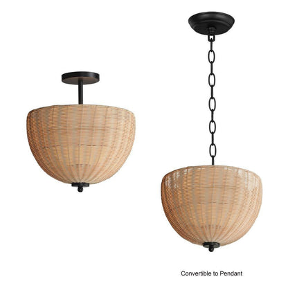 Maxim Lighting 12604NABK Maldives Semi Flush Mount shown in Semi Flush and Convertible Pendant Configurations