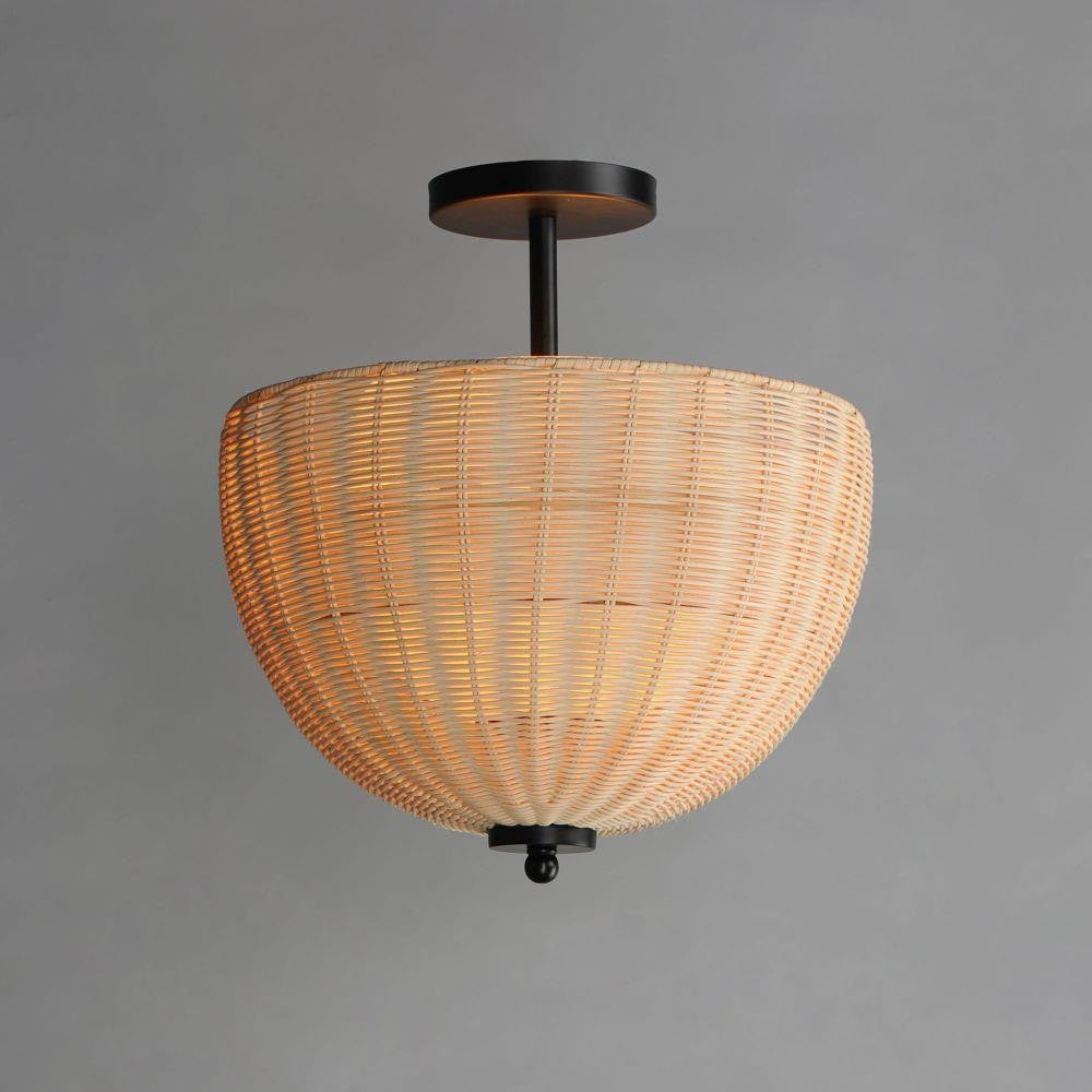 Maxim Lighting 12604NABK Maldives 2 Light Semi Flush Mount in Matte Black with Natural Wicker Shade - Lifestyle View