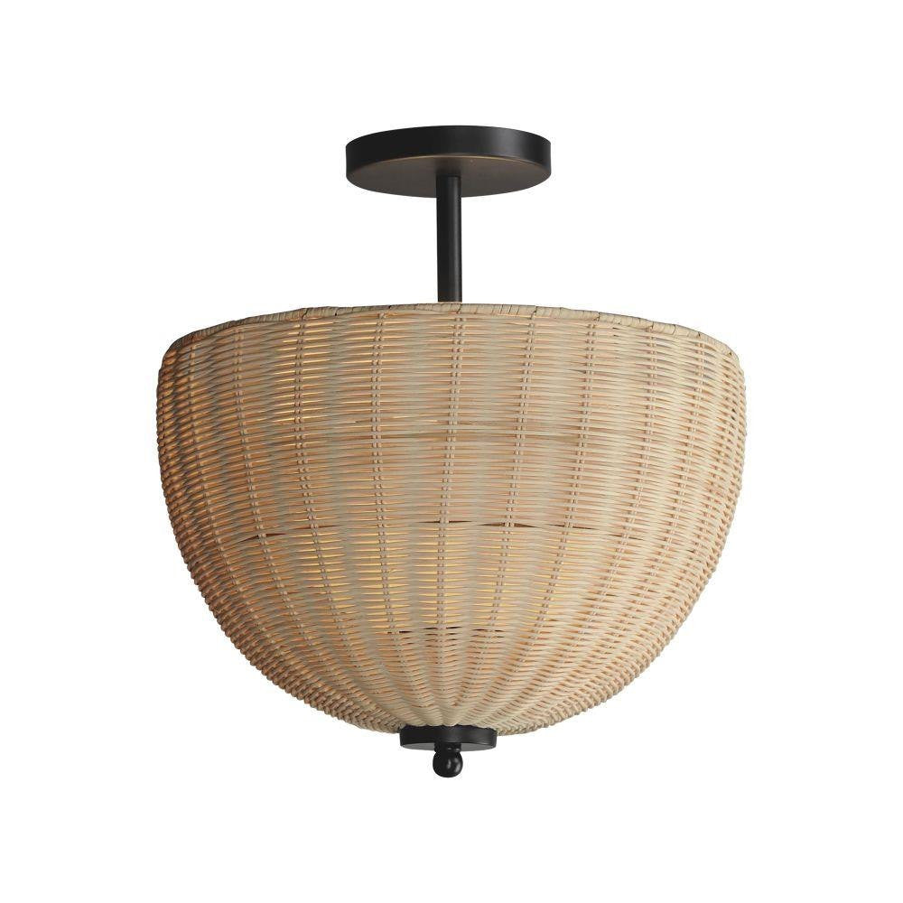 Maxim Lighting 12604NABK Maldives 2 Light Semi Flush Mount in Matte Black with Natural Wicker Shade - White Background