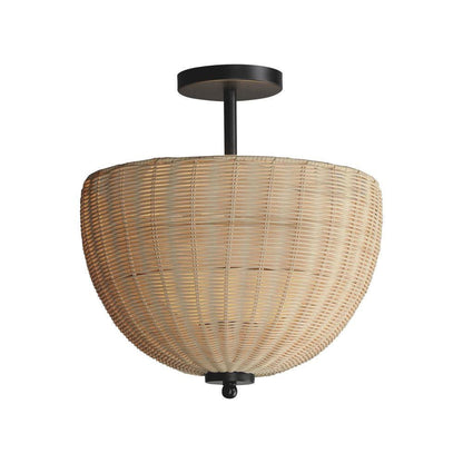 Maxim Lighting 12604NABK Maldives 2 Light Semi Flush Mount in Matte Black with Natural Wicker Shade - White Background