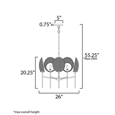 Maxim Lighting 12605NABK Maldives 5 Light Natural Black Chandelier - Dimension Diagram