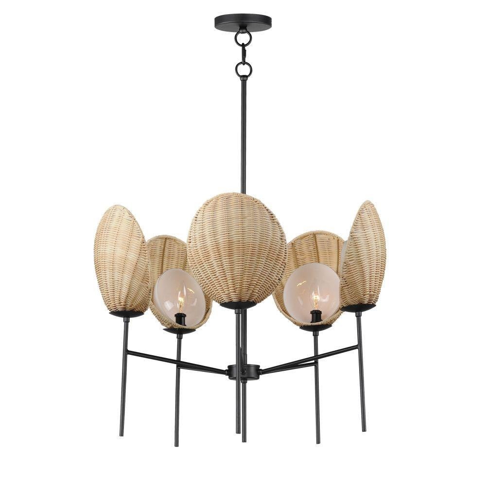 Maxim Lighting 12605NABK Maldives 5 Light Natural Black Chandelier - Full View on White Background