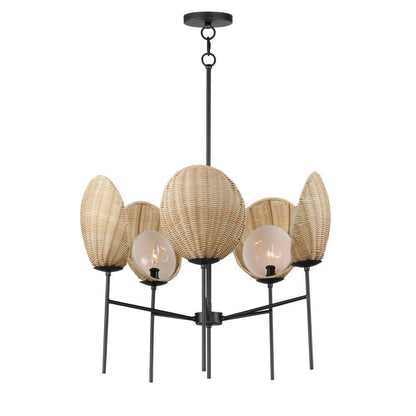Maxim Lighting 12605NABK Maldives 5 Light Natural Black Chandelier - Full View on White Background