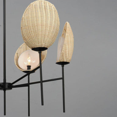Maxim Lighting 12606NABK Maldives Chandelier - Close-Up Wicker Shade and Glass Globe
