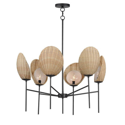 Maxim Lighting 12606NABK Maldives 6 Light 30 inch Natural Black Chandelier Ceiling Light