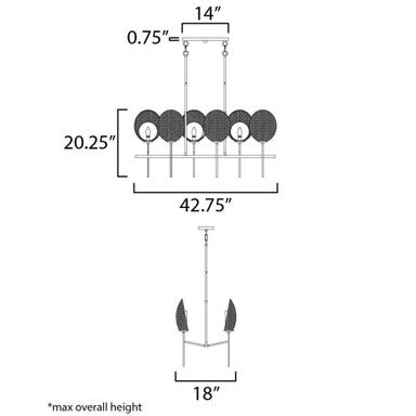 Maxim Lighting 12607NABK Maldives 6 Light Natural Black Chandelier - dimensions diagram showing 42.75 inch width and 20.25 inch height