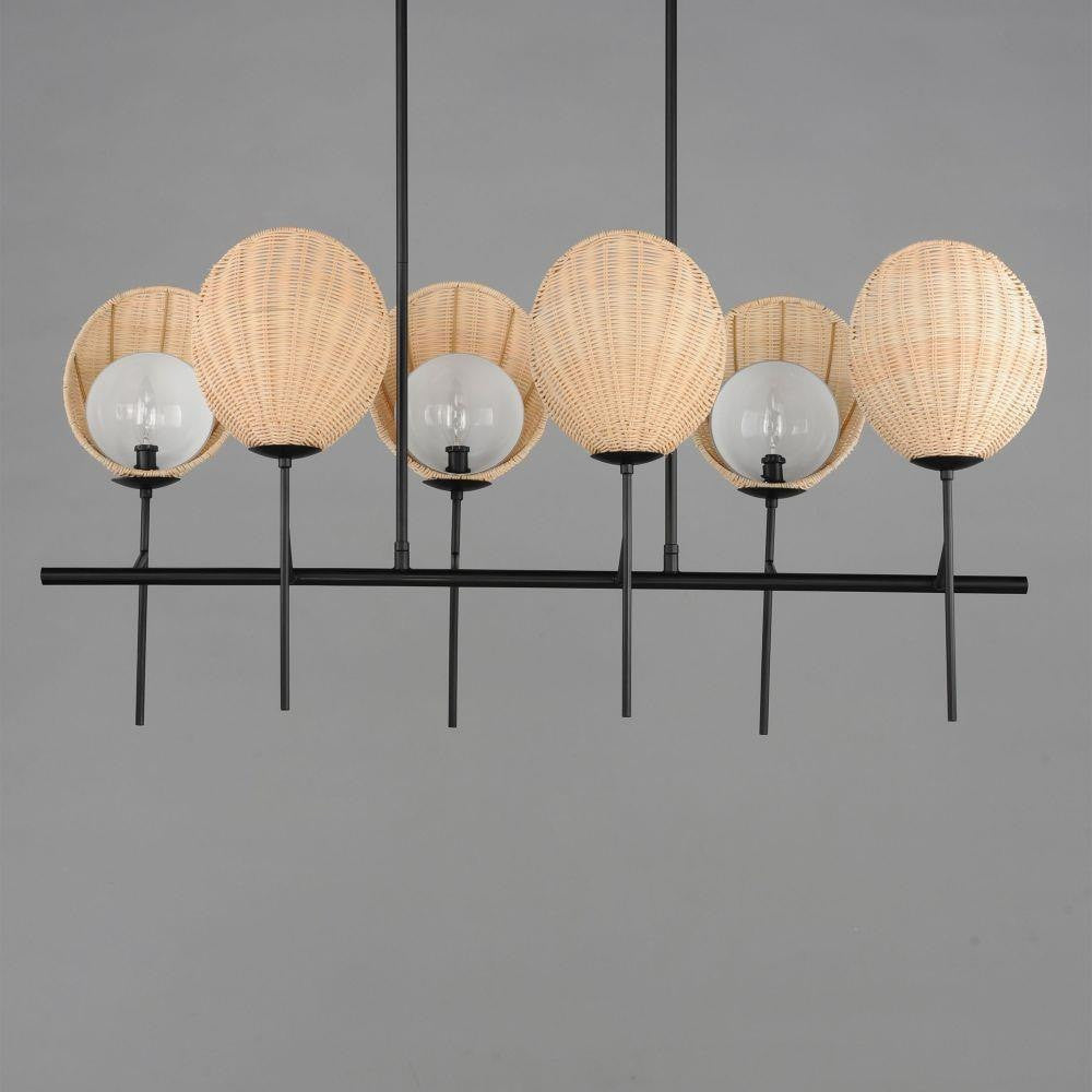 Maxim Lighting 12607NABK Maldives 6 Light Natural Black Chandelier - front angle view showing globe wicker shades