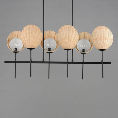 Maxim Lighting 12607NABK Maldives 6 Light Natural Black Chandelier - front angle view showing globe wicker shades