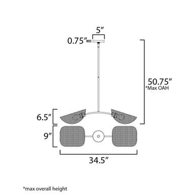 Maxim Lighting 12632NABK Bonnet 2 Light Pendant - Dimension Diagram