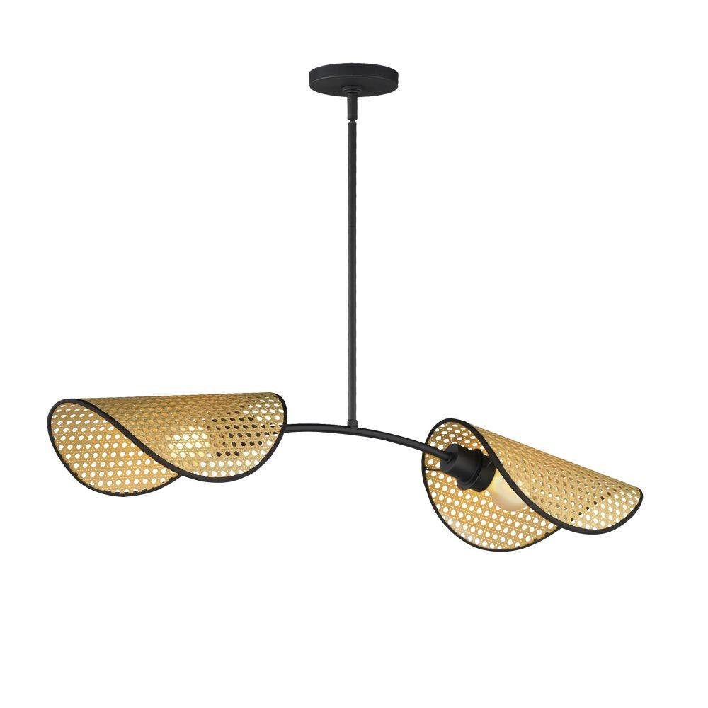 Maxim Lighting 12632NABK Bonnet 2 Light Black Pendant with Natural Wicker Shades - White Background