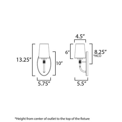 Maxim Lighting 12691WTNAB Durham Wall Sconce Dimension Diagram