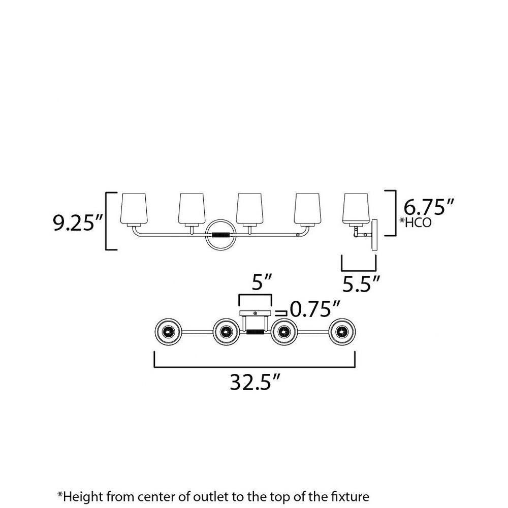 Maxim Lighting 12694WTPC Durham 4 Light Bath Vanity Wall Light - Dimensions Diagram