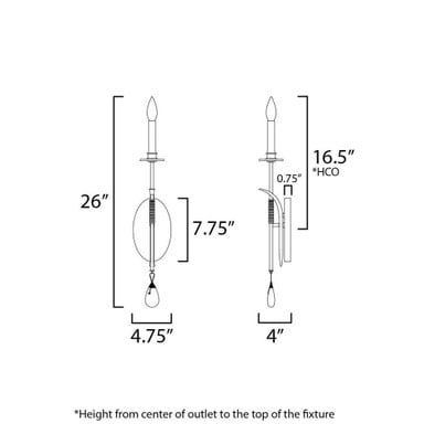 Maxim Lighting 12741CHGL Eden Wall Sconce dimension diagram - 26 inch tall, 4.75 inch wide, 4 inch depth