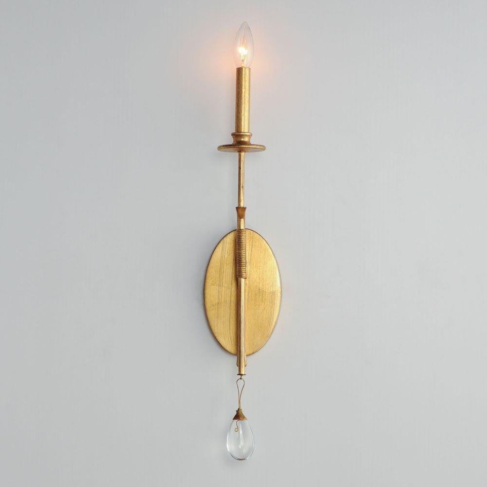 Maxim Lighting 12741CHGL Eden Wall Sconce illuminated showing Charcoal Gold Leaf finish and crystal pendant
