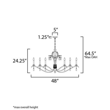 Maxim Lighting 12748CHGL Eden 8 Light 48 Inch Charcoal Gold Leaf Chandelier - Dimensions Diagram