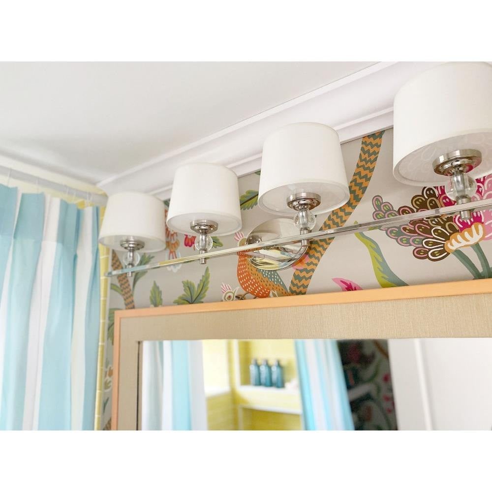 Maxim Lighting 12764WTPN Rondo 4 Light Polished Nickel Bath Vanity Wall Light installed above bathroom mirror