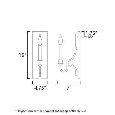 Maxim Lighting 12781GL Normandy Wall Sconce Dimensions Diagram