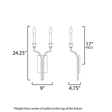 Maxim Lighting 12782GL Normandy 2 Light Gold Leaf Wall Sconce Dimensions Diagram