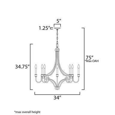 Maxim Lighting 12788GL Normandy Chandelier - Dimension Diagram