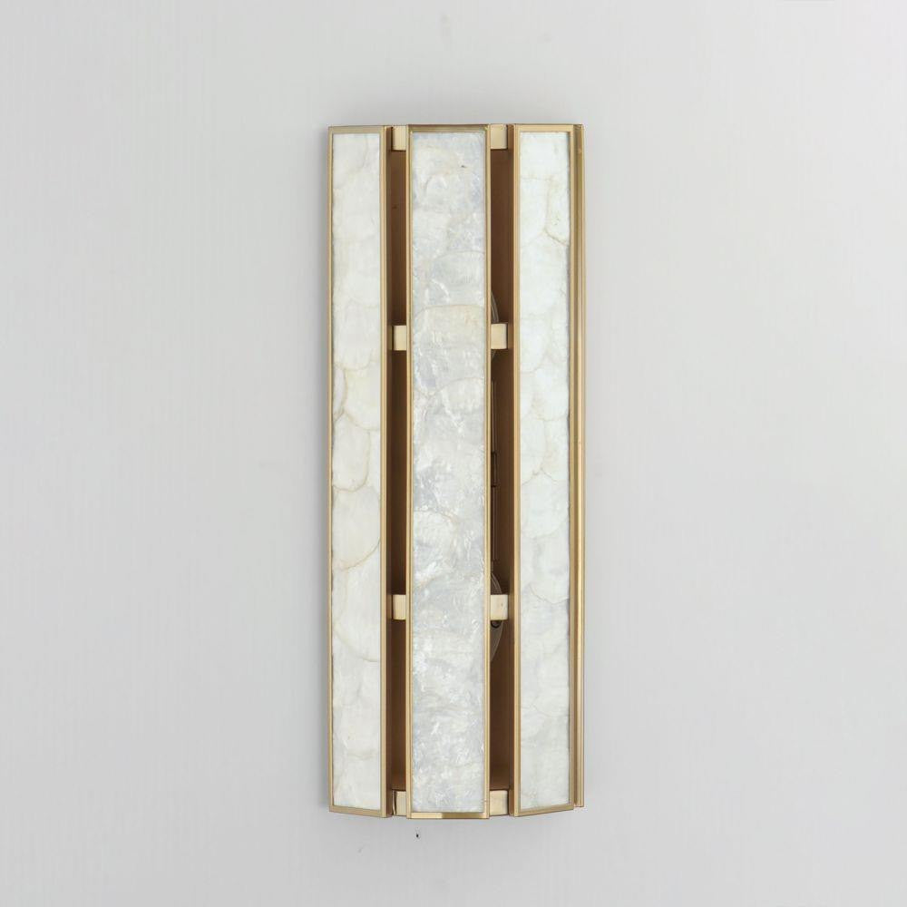 Maxim Lighting 12801CZNAB Miramar Wall Sconce in Capiz Natural Aged Brass - angled top view