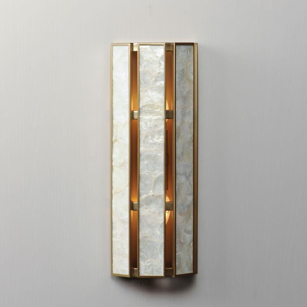 Maxim Lighting 12801CZNAB Miramar Wall Sconce in Capiz Natural Aged Brass - lit lifestyle front view
