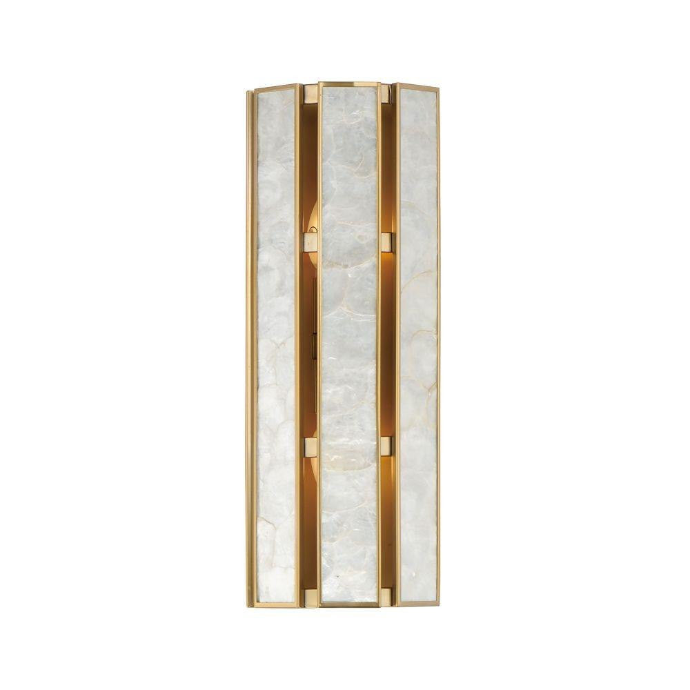 Maxim Lighting 12801CZNAB Miramar 2 Light Wall Sconce in Capiz Natural Aged Brass - front view on white background