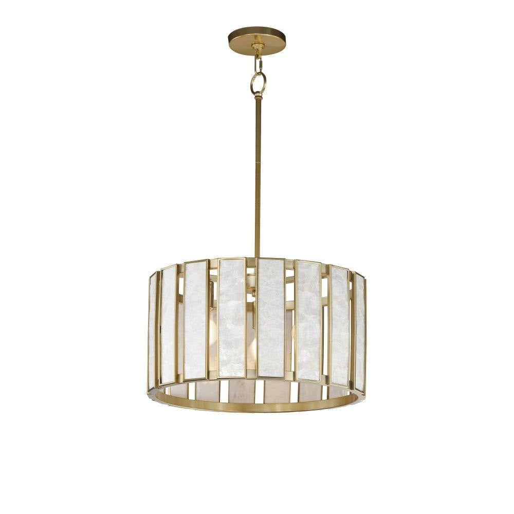 Maxim Lighting 12803CZNAB Miramar 3 Light 18 Inch Capiz Natural Aged Brass Pendant Ceiling Light